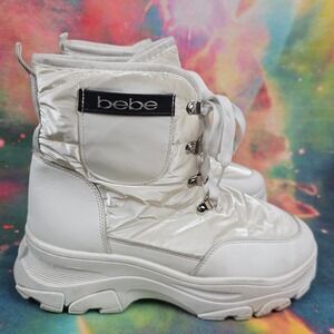 Bebe White Platform Boots Lug Sole Ankle Booties Fashion Winter‎